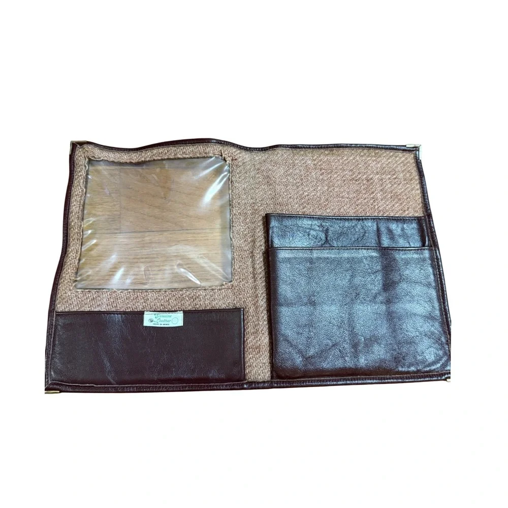 Vintage Brown Genuine Leather Portfolio‎ Folder YHWH Tweed Lined